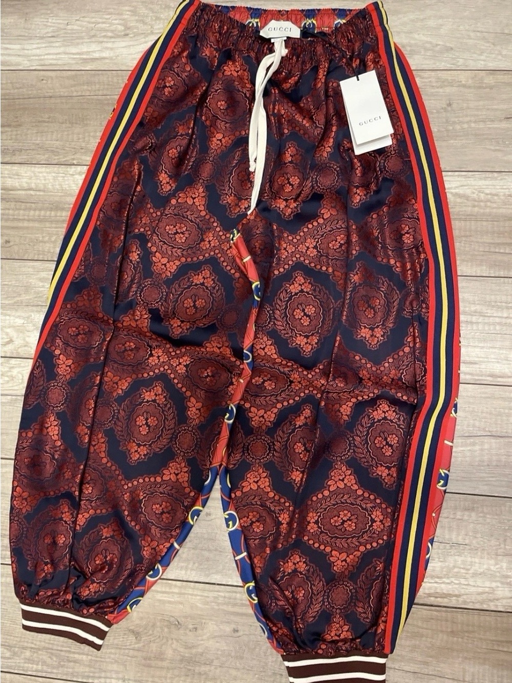Gucci silk spice blue twill trouser jogger pants size M NWT